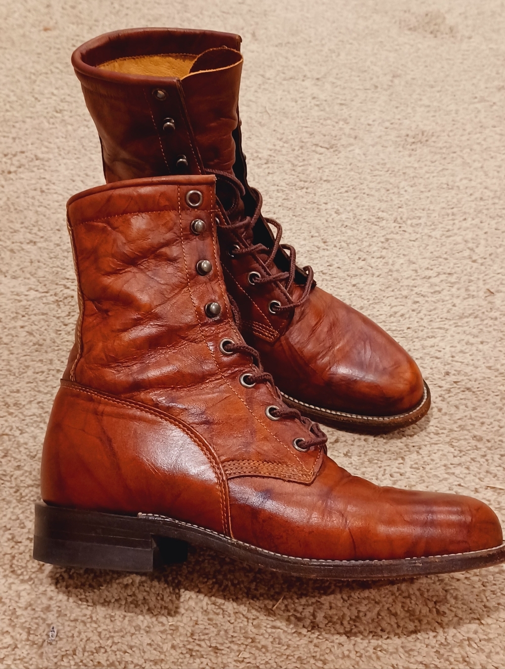 Justin Lace-up Roper Boots In Brown  Leather W/ Kilties Womens Size 5C